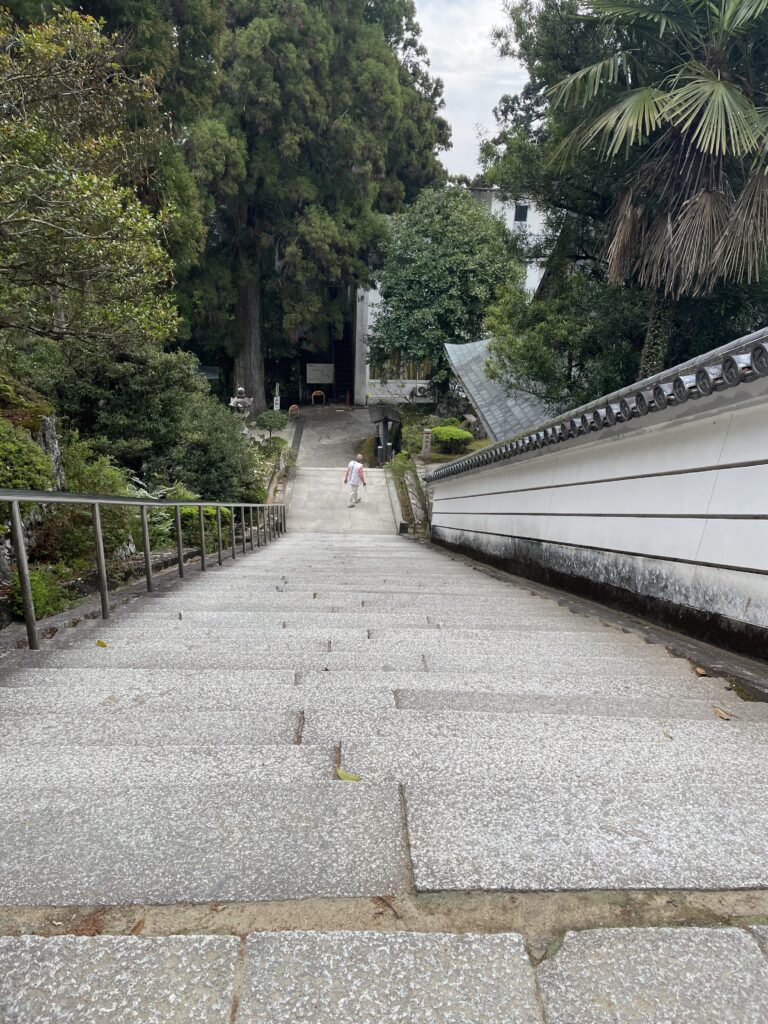 本堂の階段を上から見下ろす