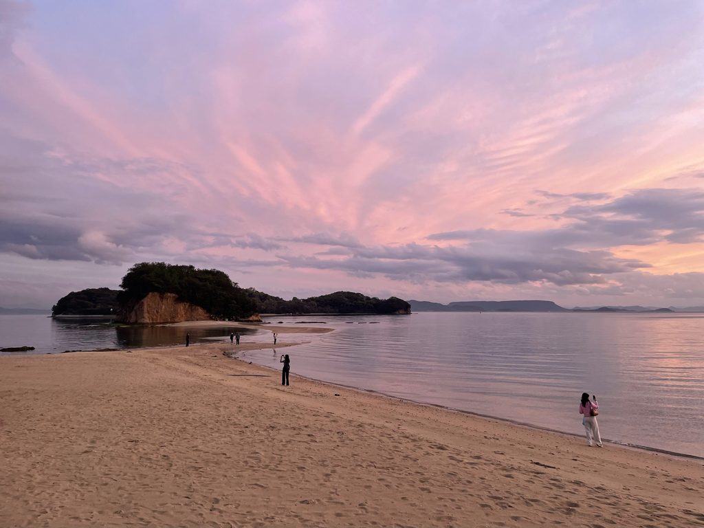 ピンクに染まる浜辺